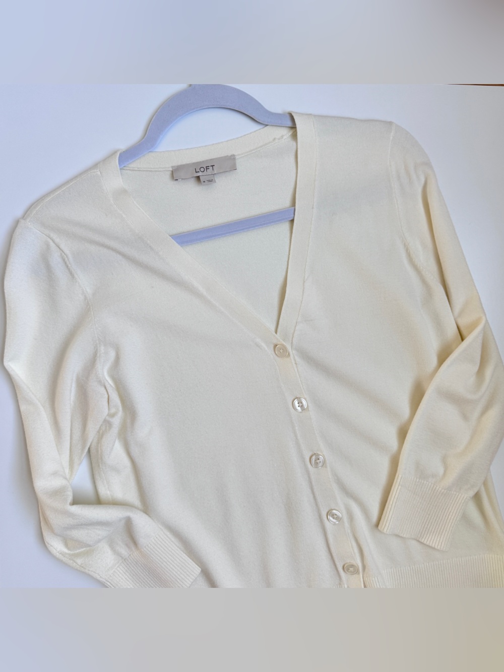 LOFT Cream V-Neck Button Cardigan Sweater - Picture 5 of 5